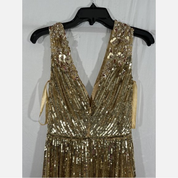 NEW $798 Mac Duggal [ 6‎ ] Sequin & Floral Embellished Evening Gown Gold - Picture 13 of 16
